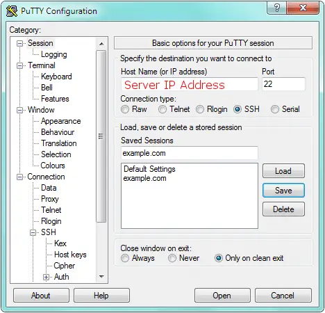 PuTTy - Add Hostname