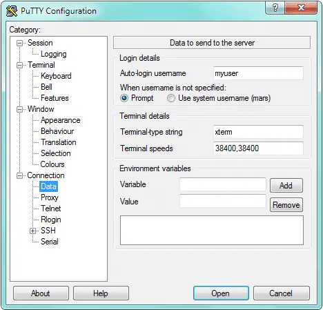 PuTTy Auto-login username