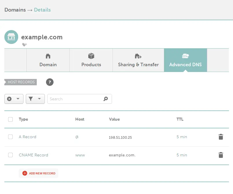 Edit DNS Advanced - Namecheap