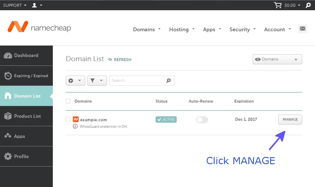 Namecheap - Manage Domain