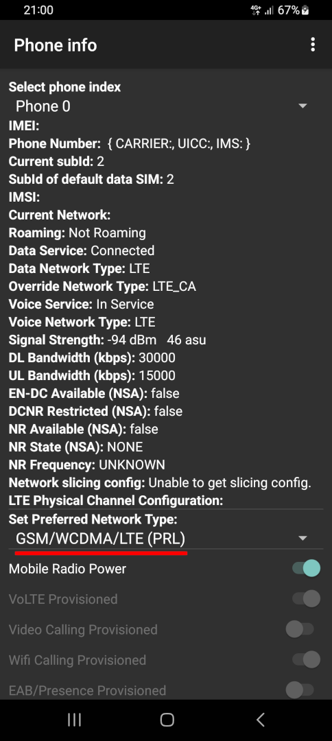 Force 4G 5G Only Screenshot Preferred Network Type